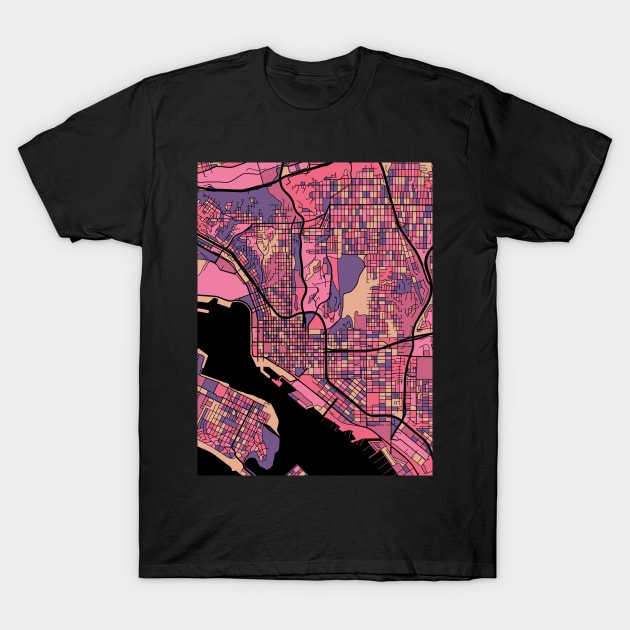 San Diego Map Pattern in Purple & Pink T-Shirt by PatternMaps